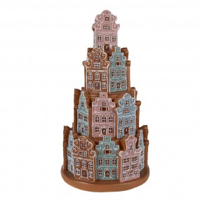 26PR4350 Gingerbread house met LED Ø 18x33 cm Bruin Blauw Kunststof Peperkoekhuisje