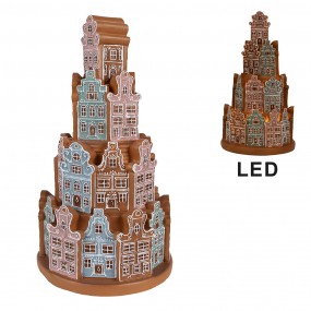 26PR4350 Gingerbread house met LED Ø 18x33 cm Bruin Blauw Kunststof Peperkoekhuisje