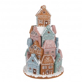 26PR4351 Gingerbread house met LED Ø19x28 cm Bruin Blauw Kunststof Peperkoekhuisje