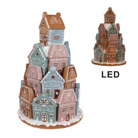 26PR4351 Gingerbread house met LED Ø19x28 cm Bruin Blauw Kunststof Peperkoekhuisje