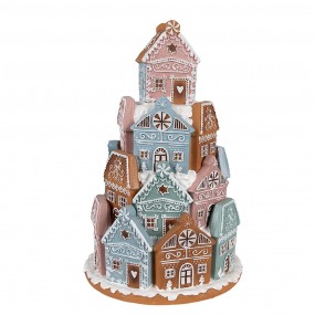 26PR4351 Gingerbread house met LED Ø19x28 cm Bruin Blauw Kunststof Peperkoekhuisje