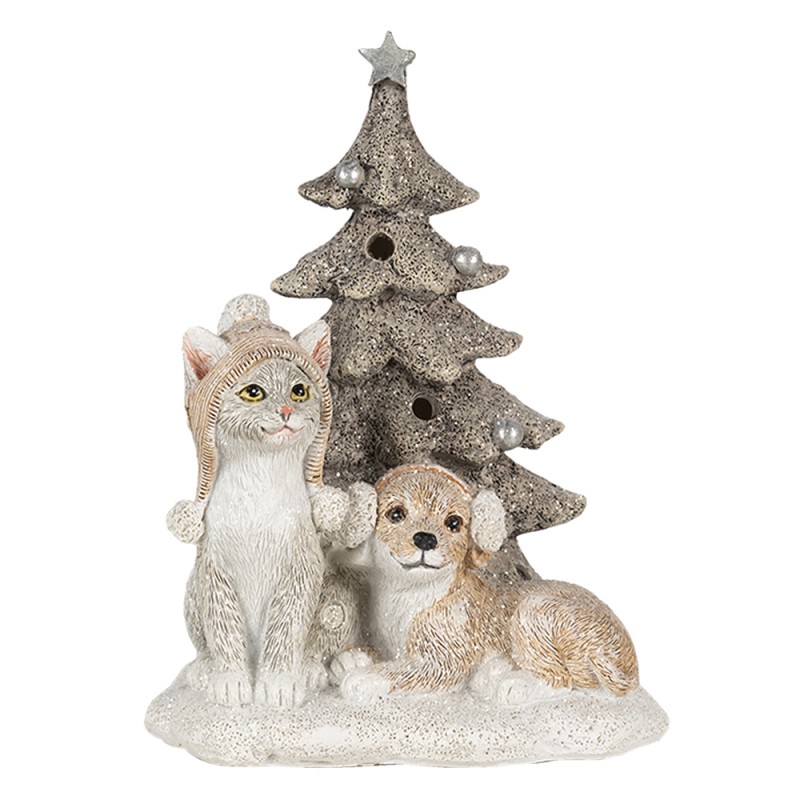 6PR4628 Beeld Dieren 11x9x15 cm LED Wit Grijs Polyresin Dieren Kerstdecoratie