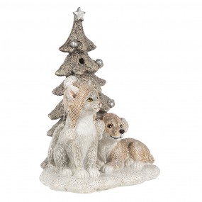 26PR4628 Beeld Dieren 11x9x15 cm LED Wit Grijs Polyresin Dieren Kerstdecoratie