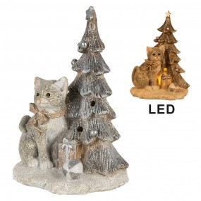 26PR4629 Beeld Kat 12x9x16 cm LED Grijs Wit Polyresin Kerstdecoratie