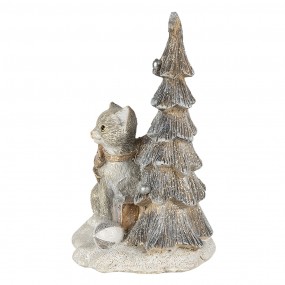 26PR4629 Figurine Chat 12x9x16 cm LED Gris Blanc Polyrésine Décoration de Noël