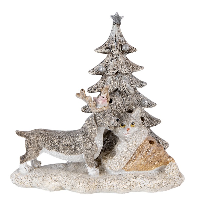 6PR4631 Figurine Animals 16x10x15 cm LED Grey Beige Polyresin Animals Home Accessories