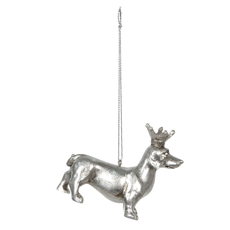 6PR2926 Weihnachtsanhänger Hund 8x3x6 cm Silberfarbig Kunststoff Weihnachtsbaumschmuck