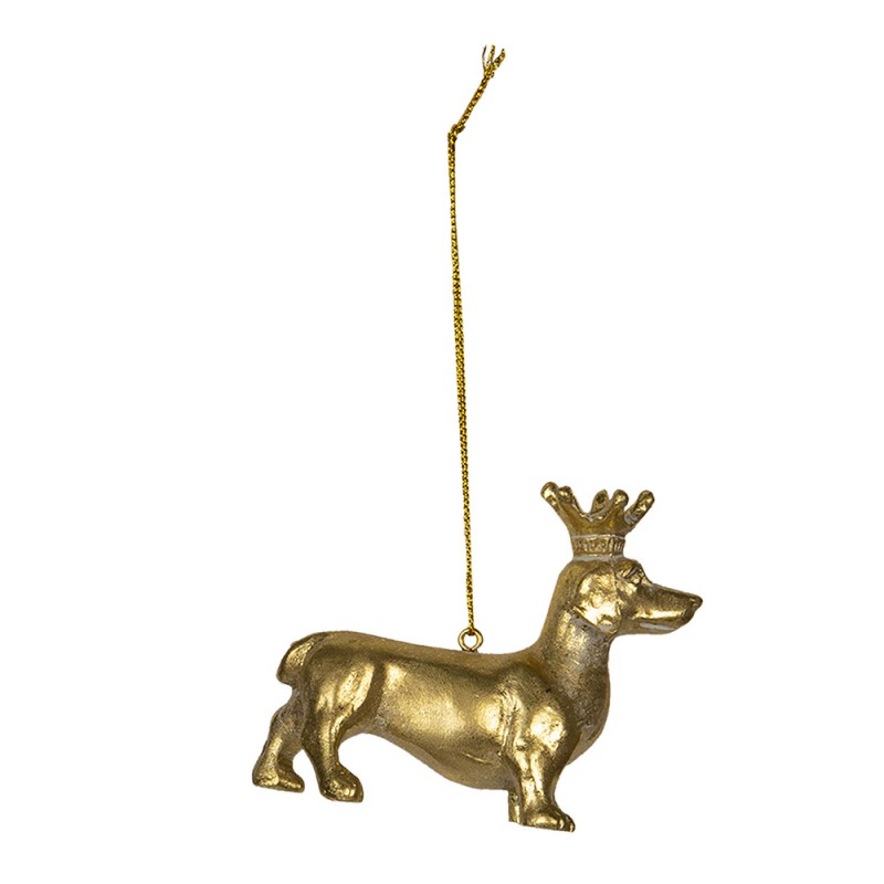 6PR2927 Weihnachtsanhänger Hund 8x3x6 cm Goldfarbig Kunststoff Weihnachtsbaumschmuck