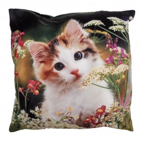 2KT021.371 Kissenbezug 45x45 cm Grün Beige Polyester Katze Dekokissenbezug