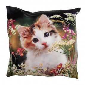 2KT021.371 Kissenbezug 45x45 cm Grün Beige Polyester Katze Dekokissenbezug