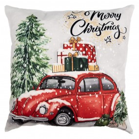 2KT021.374 Housse de coussin 45x45 cm Beige Polyester Sapin de Noël Housse de coussin décorative