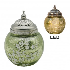 26GL4593 LED Lantern Ø 11x15 cm Green Glass