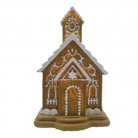 26PR4192 Gingerbread house met LED 9x9x14 cm Bruin Kunststof Peperkoekhuisje