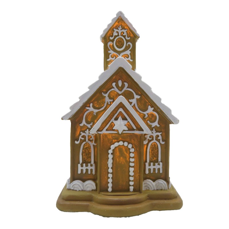 6PR4192 Gingerbread house with LED 9x9x14 cm Brown Plastic Gingerbread house