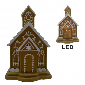 26PR4192 Gingerbread house met LED 9x9x14 cm Bruin Kunststof Peperkoekhuisje