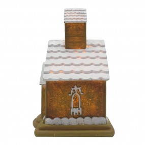 26PR4192 Gingerbread house met LED 9x9x14 cm Bruin Kunststof Peperkoekhuisje