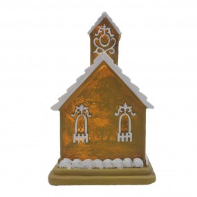 26PR4192 Gingerbread house met LED 9x9x14 cm Bruin Kunststof Peperkoekhuisje