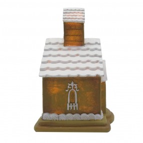 26PR4192 Gingerbread house met LED 9x9x14 cm Bruin Kunststof Peperkoekhuisje