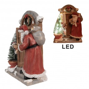 26PR4945 Décoration de Noël avec éclairage LED Père Noël 18x8x22 cm Rouge Marron Polyrésine