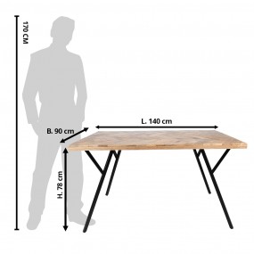 2MT50638 Dining Table 140x90x78 cm Brown Wood Metal Table