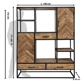 2MT5H0574 Étagère murale 140x40x180 cm Marron Noir Bois Fer Armoire de rangement