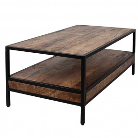 2MT5H0583 Coffee Table 110x55x40 cm Brown Black Wood Iron Side Table