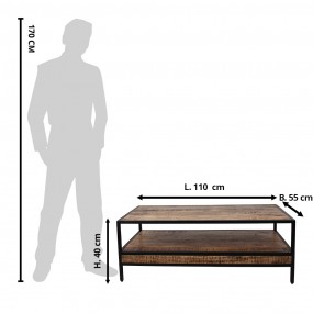 2MT5H0583 Couchtisch 110x55x40 cm Braun Schwarz Holz Eisen Beistelltisch