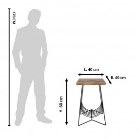 2MT5H0586 Bijzettafel  40x40x63 cm Bruin Zwart Hout Ijzer