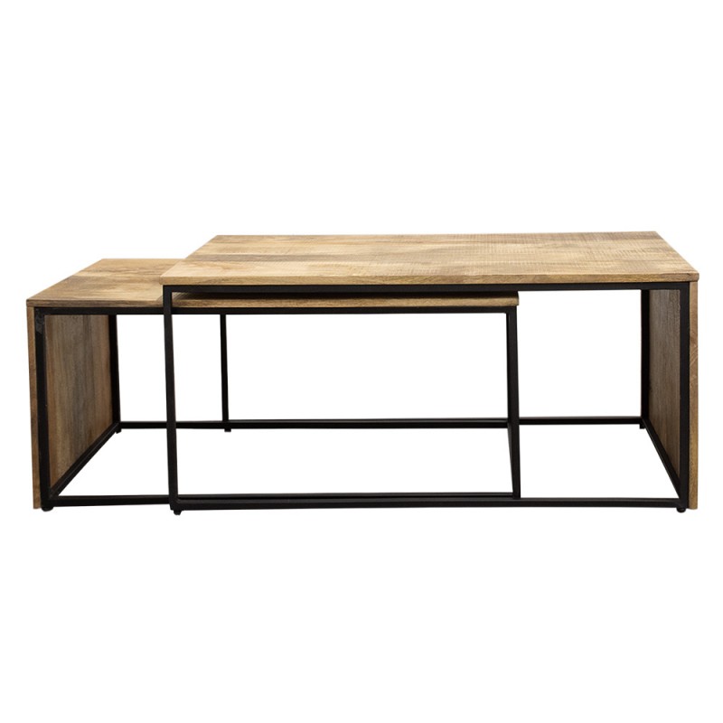 MT5H0595 Salontafel Set van 2  100 cm / 95 cm Bruin Hout Rechthoek Bijzettafel