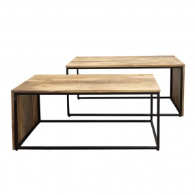 2MT5H0595 Salontafel Set van 2  100 cm / 95 cm Bruin Hout Rechthoek Bijzettafel