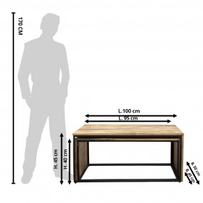 2MT5H0595 Couchtisch 2er Set 100 cm / 95 cm Braun Holz Rechteck Beistelltisch