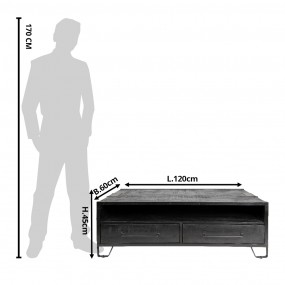 2MT5H0618 Salontafel  120x60x45 cm Zwart Hout Rechthoek Bijzettafel