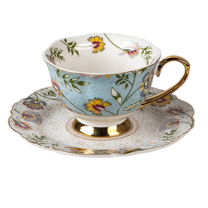 MT6CE1282 Kop en schotel  200 ml Wit Blauw Porselein Servies