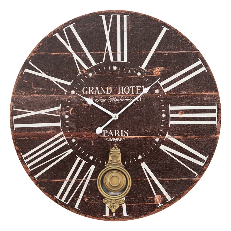 MT6KL0764 Horloge mural 58x4 cm Marron MDF Rond Montre murale