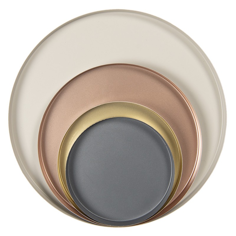 MT6Y4634 Plateau Ø 40x3 / Ø 30x3 / Ø 23x3 / Ø 20x3 cm Beige Gris Fer Rond Décoration plateau