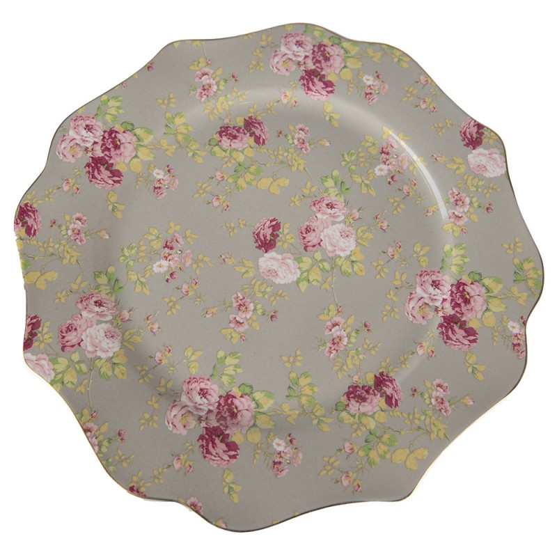 6CE1292 Dinerbord  Ø 28 cm Groen Keramiek Bloemen Rond Eetbord