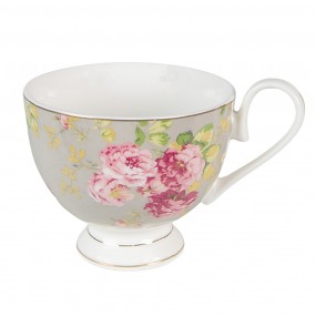 26CE1294 Tasse et soucoupe 200 ml Vert Blanc Porcelaine Fleurs Rond Vaisselle