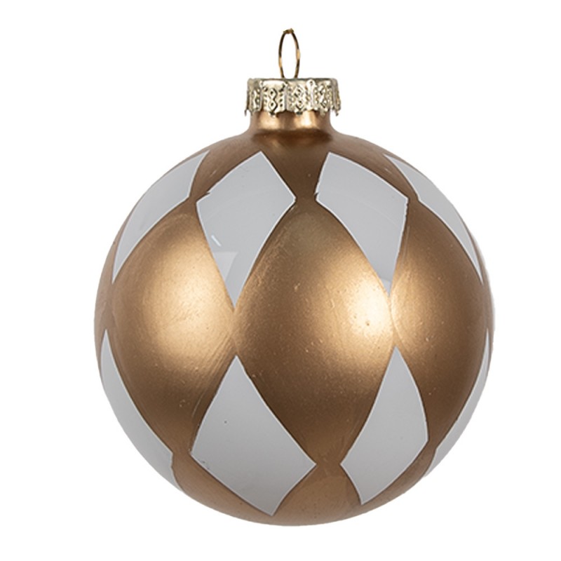 6GL4610 Weihnachtskugel Ø 8x8 cm Goldfarbig Weiß Glas Weihnachtsbaumschmuck