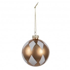 26GL4610 Christmas Bauble Ø 8x8 cm Gold colored White Glass Christmas Tree Decorations