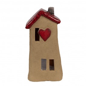 26CE1775 Decoratie Beeld Huis 10x7x19 cm Bruin Rood Keramiek