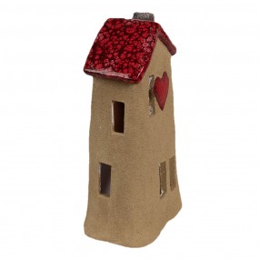 26CE1775 Decoratie Beeld Huis 10x7x19 cm Bruin Rood Keramiek