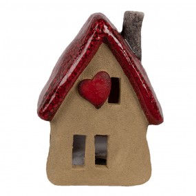 26CE1776 Decoratie Beeld Huis 12x9x16 cm Bruin Rood Keramiek