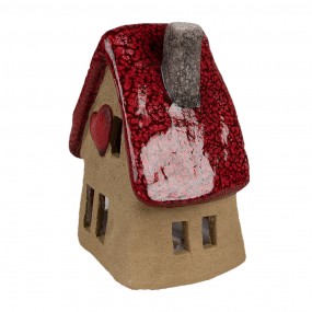 26CE1776 Decoratie Beeld Huis 12x9x16 cm Bruin Rood Keramiek