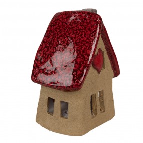 26CE1776 Decoratie Beeld Huis 12x9x16 cm Bruin Rood Keramiek