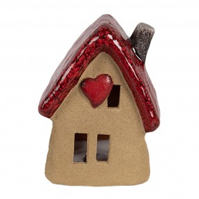 26CE1777 Decoratie Beeld Huis 10x8x13 cm Bruin Rood Keramiek