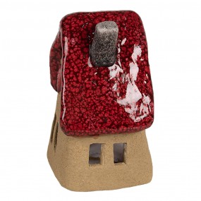 26CE1777 Decoratie Beeld Huis 10x8x13 cm Bruin Rood Keramiek