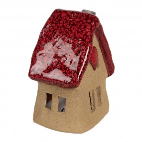 26CE1777 Decoratie Beeld Huis 10x8x13 cm Bruin Rood Keramiek