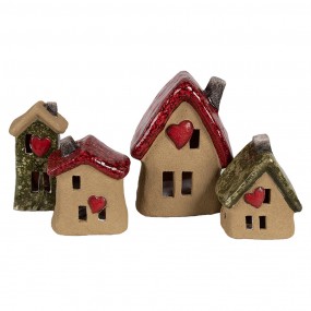 26CE1777 Decoratie Beeld Huis 10x8x13 cm Bruin Rood Keramiek