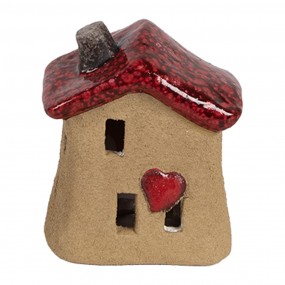 26CE1778 Decoratie Beeld Huis 7x6x8 cm Bruin Rood Keramiek