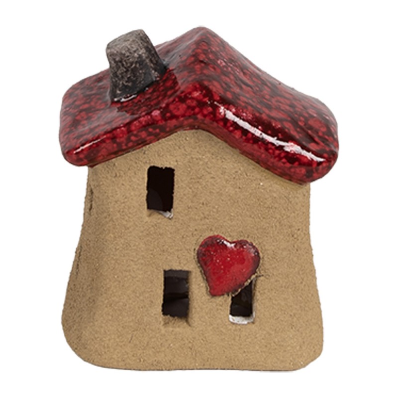 6CE1778 Decoratie Beeld Huis 7x6x8 cm Bruin Rood Keramiek